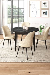 Hanah Home Tor - Black Marble, Cream, Juego de mesa y sillas de 5 piezas